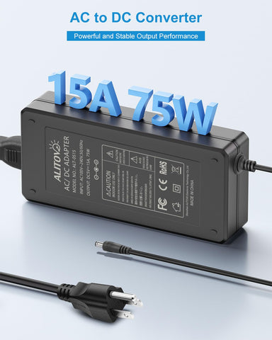 ALITOVE 5V 15A power supply side view highlights compact form factor for tight setups