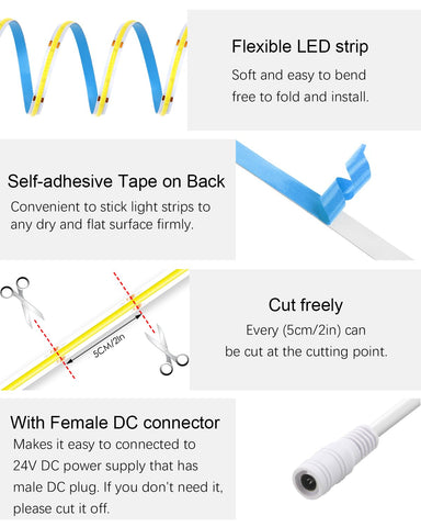 ALITOVE COB LED strip ideal for mirror and wardrobe lighting with even glow.