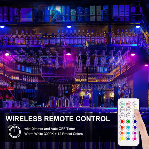 Alivation puck lights with remote control for easy on/off from a distance.