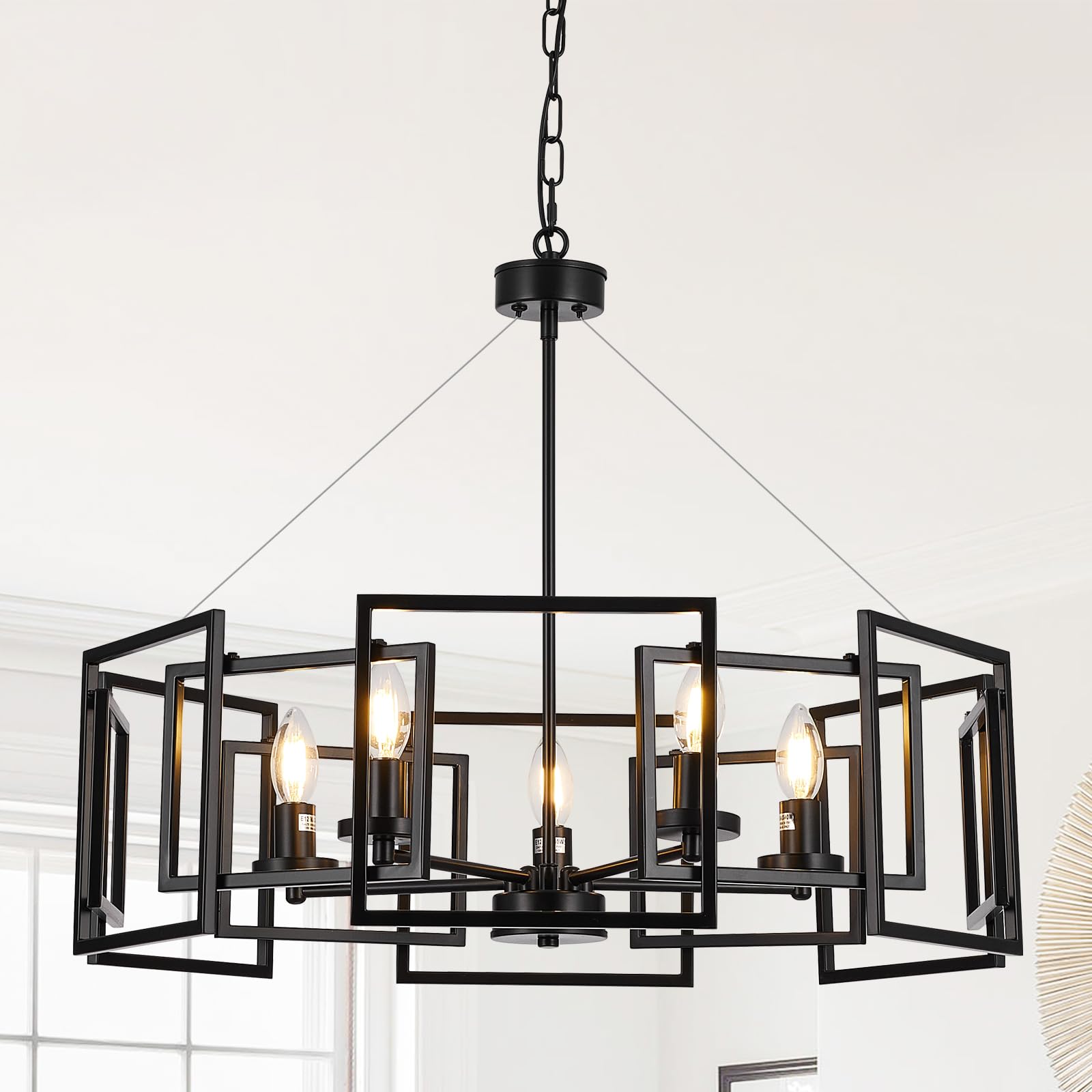 ALIYIQI 5-light black geometric chandelier over dining table with balanced illumination