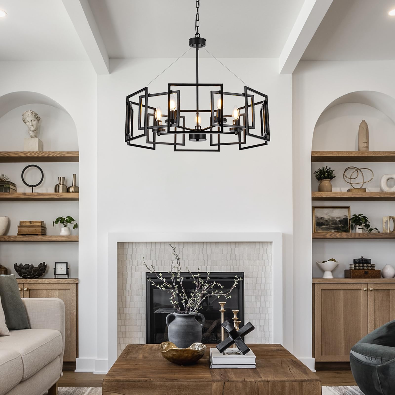 ALIYIQI 5-light black geometric chandelier brightens kitchen dining area
