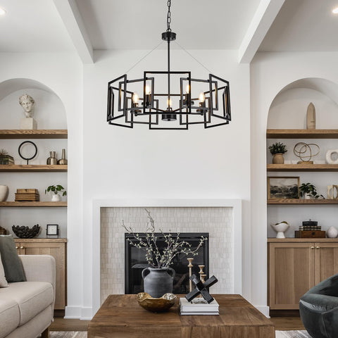ALIYIQI 5-light black geometric chandelier brightens kitchen dining area