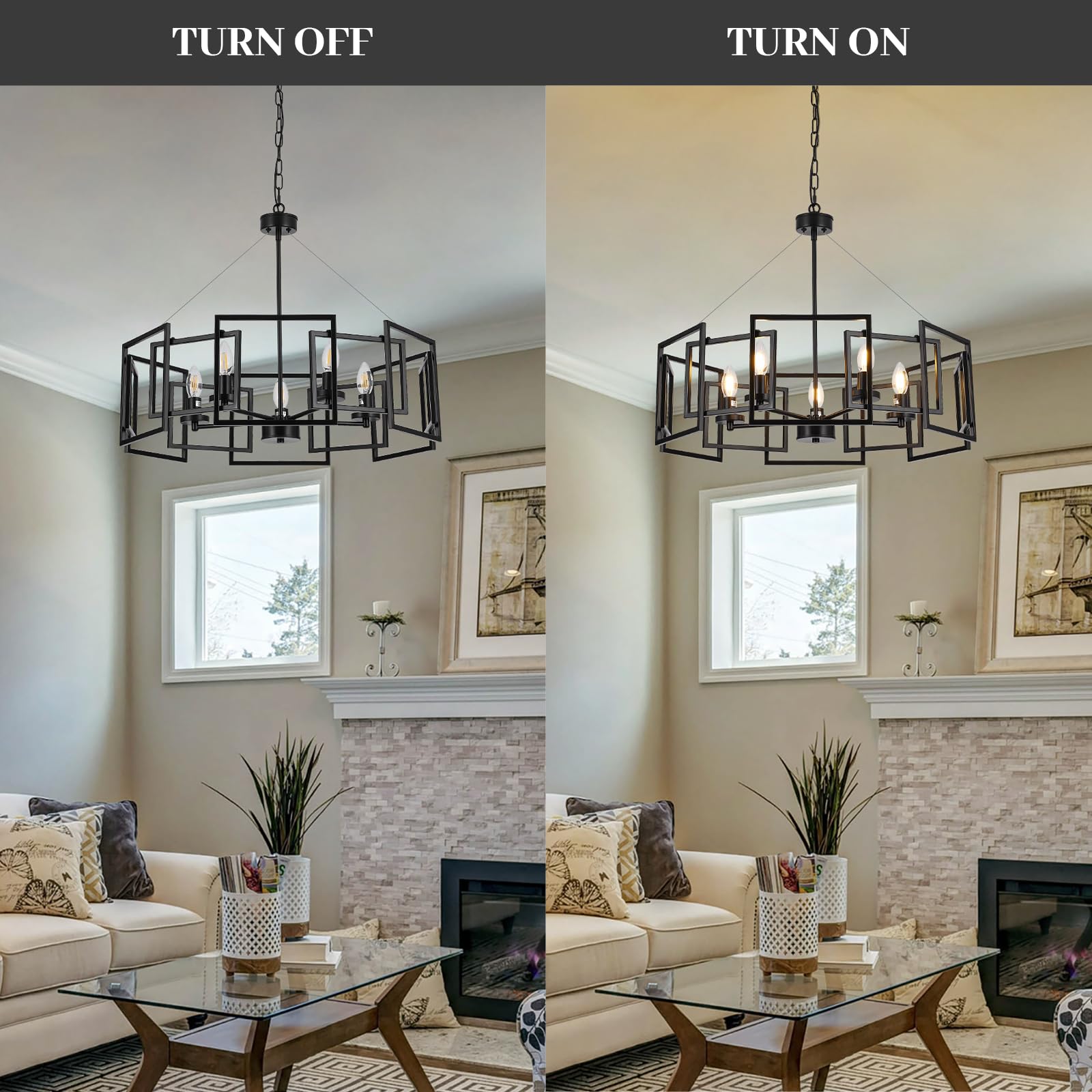 ALIYIQI 5-light black geometric chandelier in living room for ambient lighting