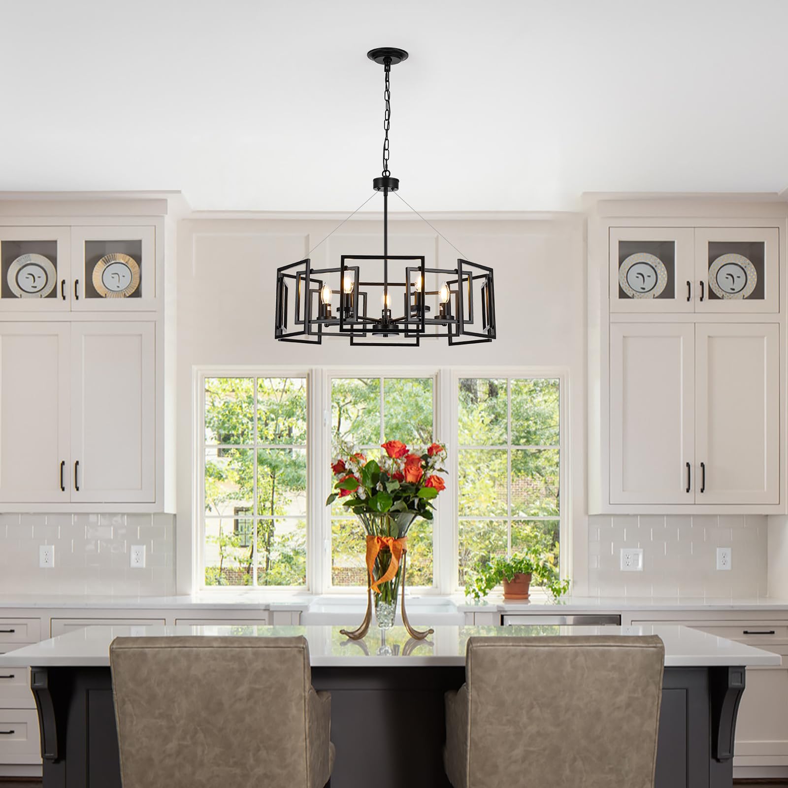 ALIYIQI 5-light black geometric chandelier complements modern interiors with clean lines