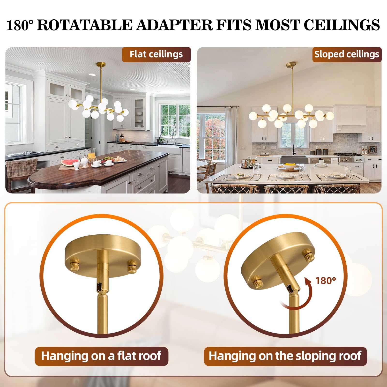ALIYIQI chandelier over kitchen island offering bright, even lighting.