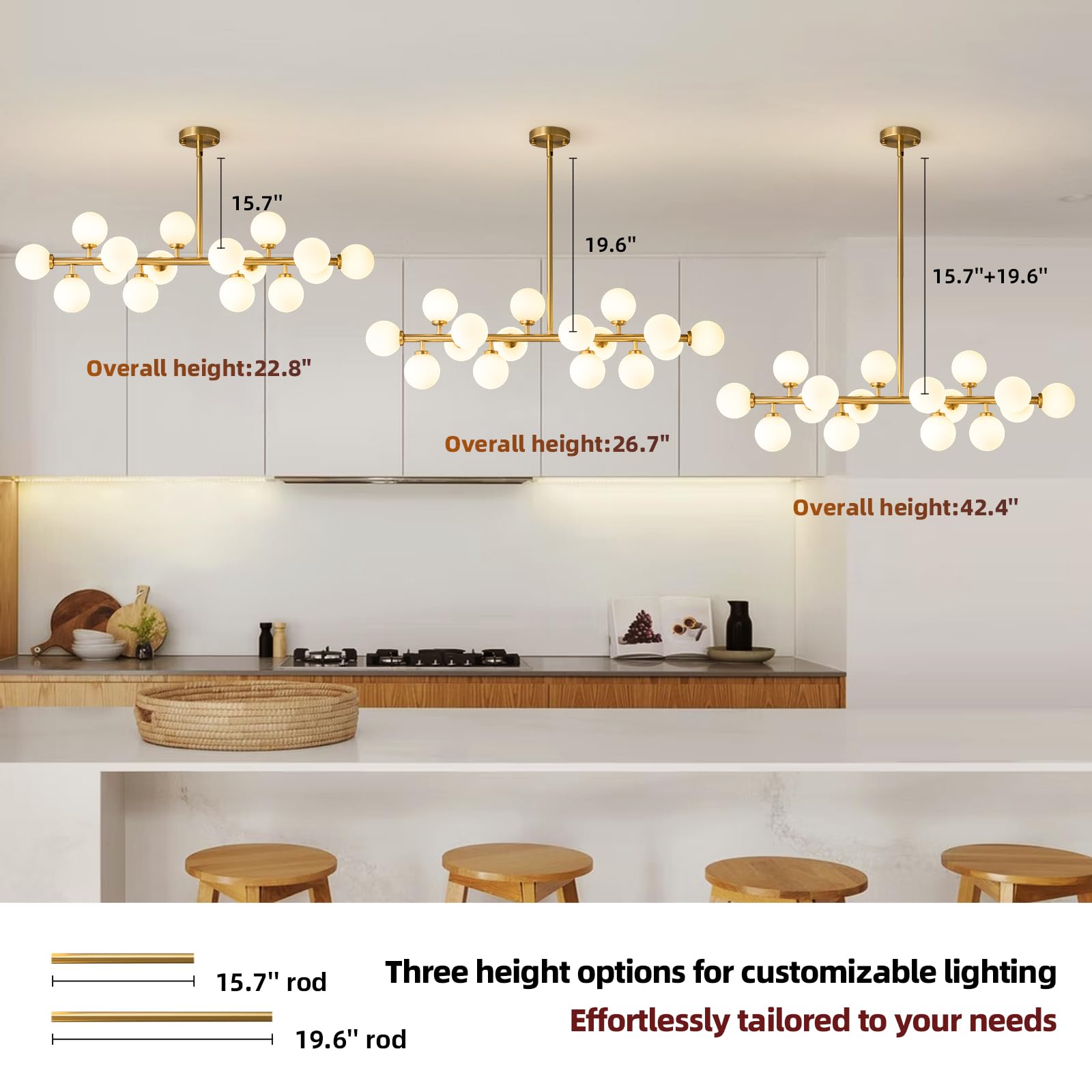 ALIYIQI adjustable rod length enables custom ceiling height.