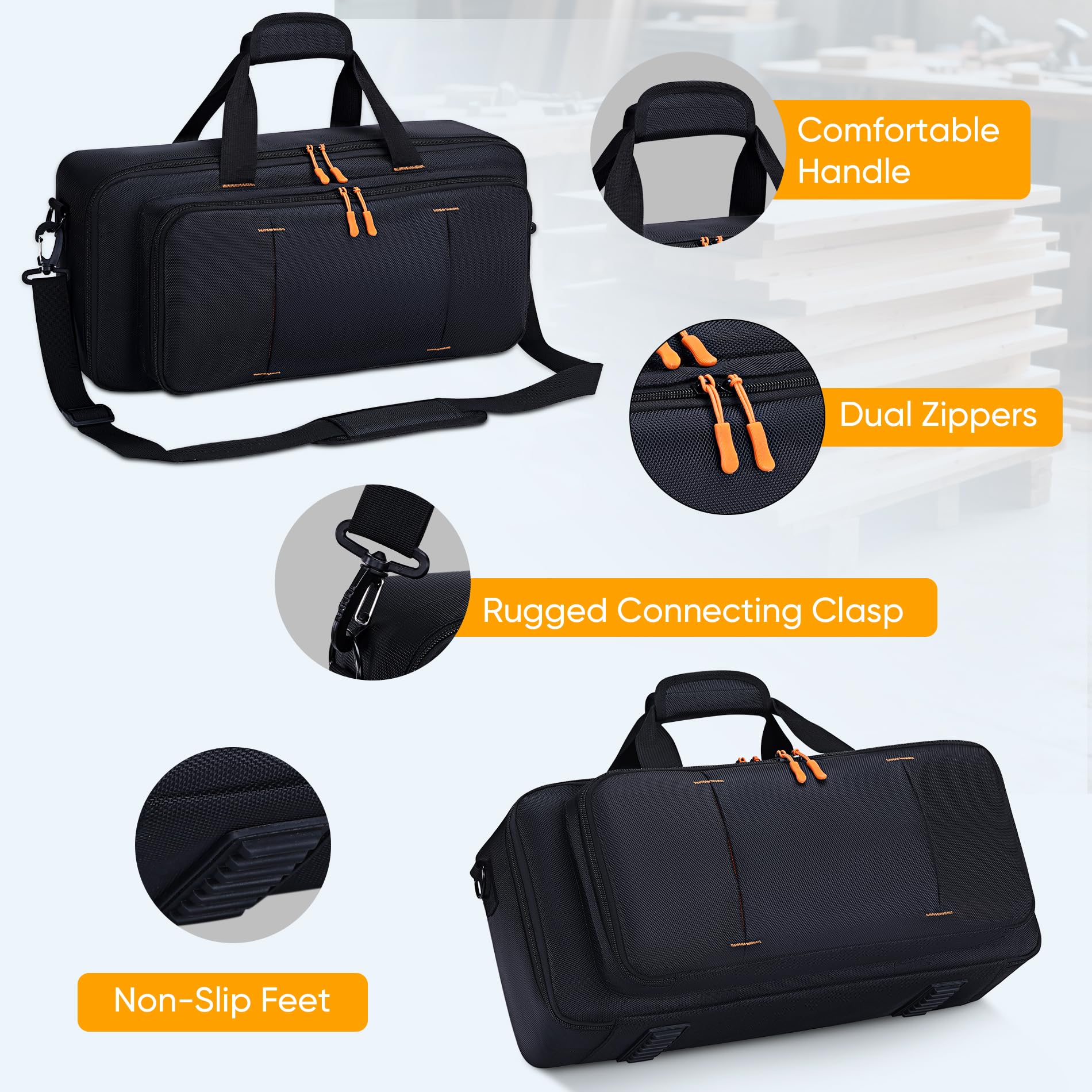 Aljikz reciprocating saw case battery pockets demonstrate protected storage for batteries.