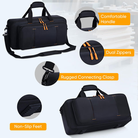 Aljikz reciprocating saw case battery pockets demonstrate protected storage for batteries.