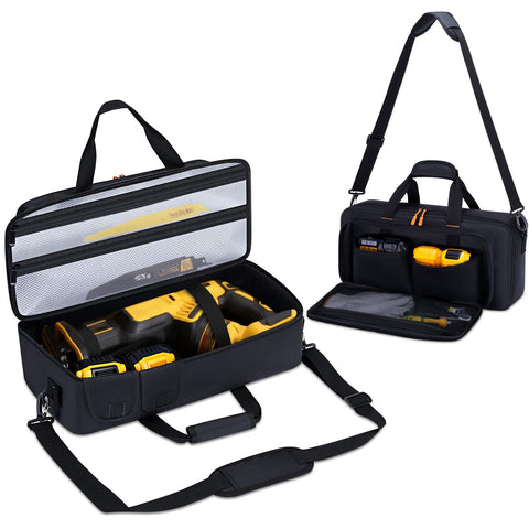 Aljikz reciprocating saw case front view shows organized main compartment for quick access.