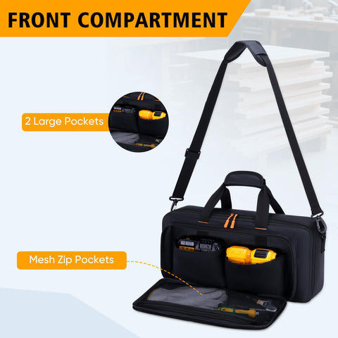 Aljikz reciprocating saw case interior pockets illustrate blade and battery storage.