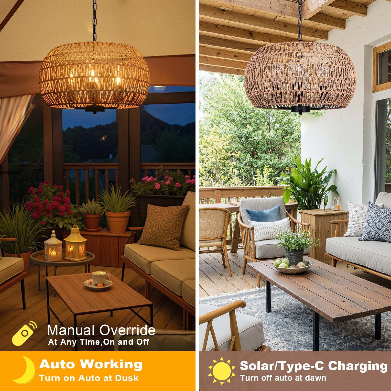 All Fortune 19-inch rattan pendant adds boho charm to porch or pergola