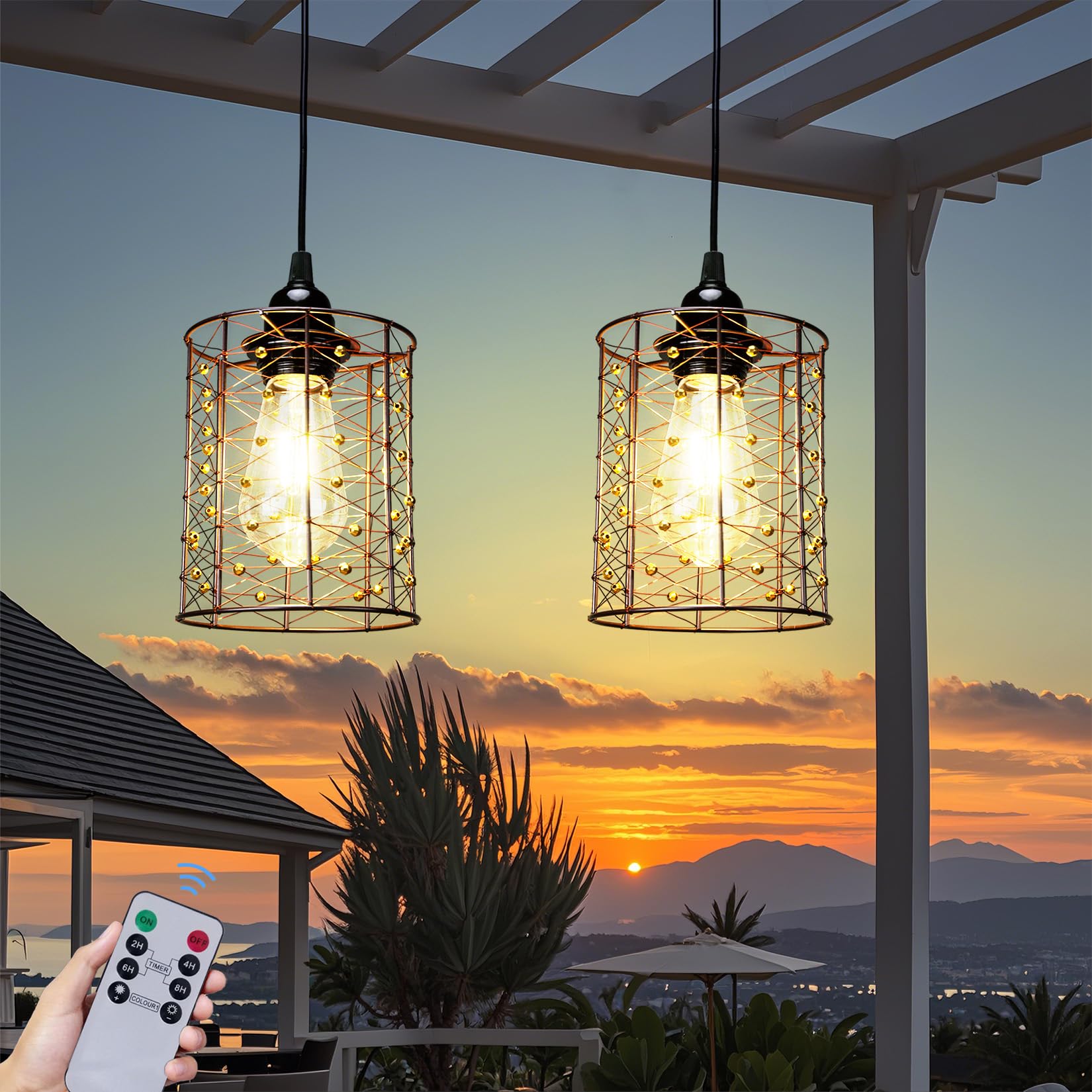 All Fortune battery hanging chandelier with 5x6 shade for elegant outdoor ambience