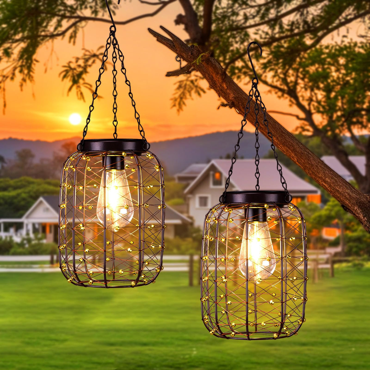ALL FORTUNE copper-woven solar lantern showing elegant outdoor glow and copper texture