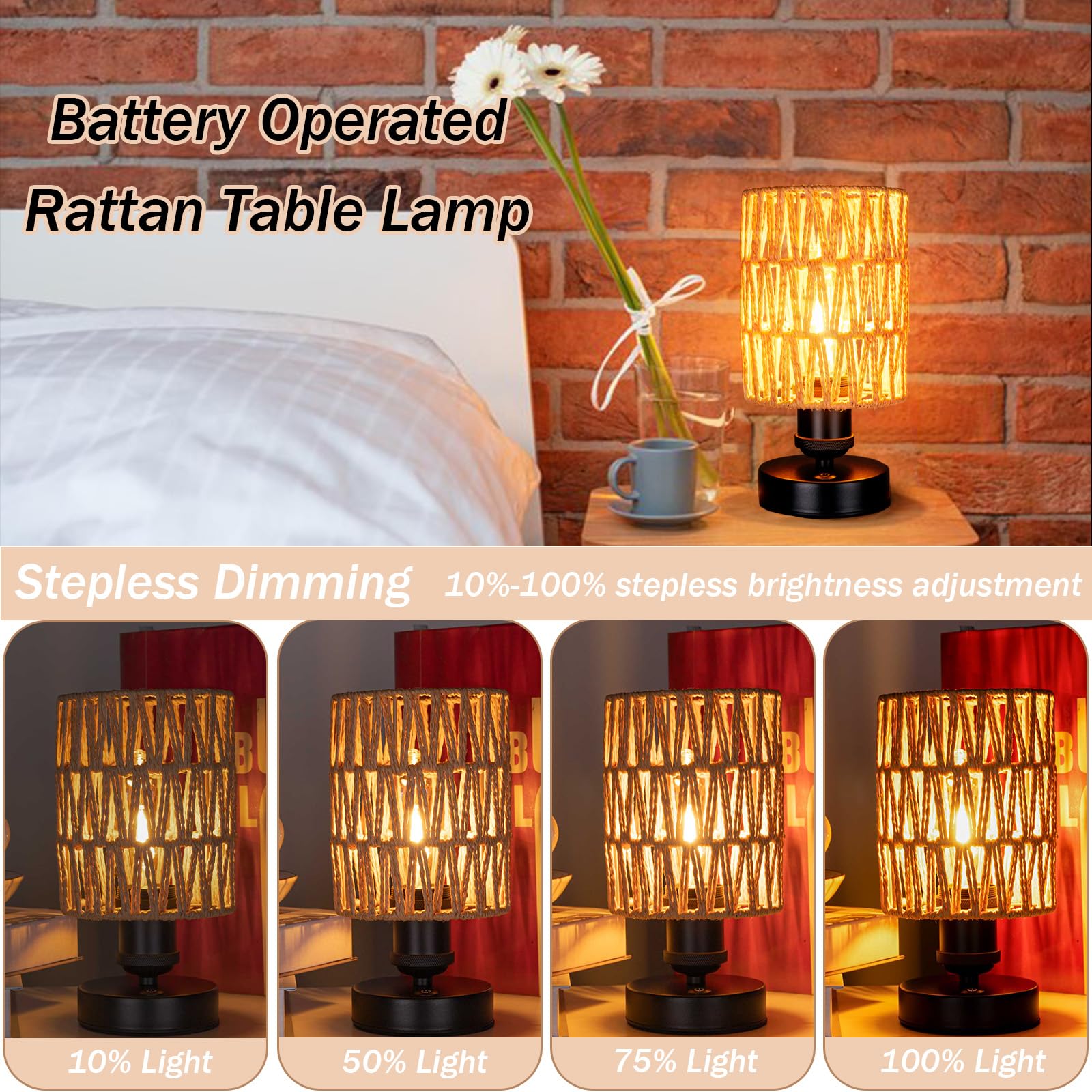 All Fortune cordless lamp beige on a living room side table