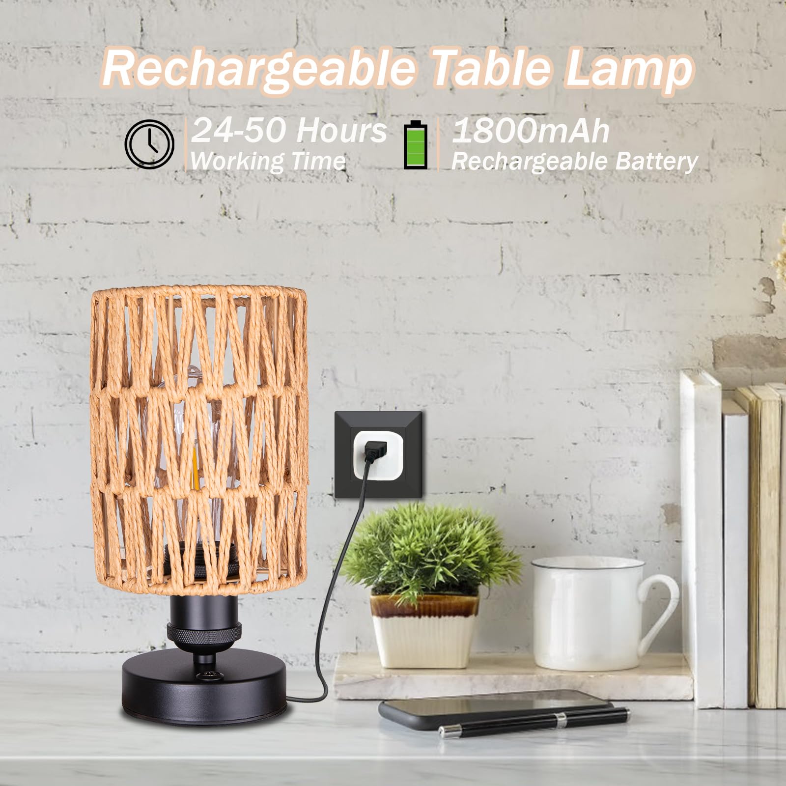 All Fortune cordless lamp beige rechargeable battery indicator visible