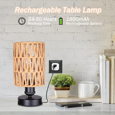 All Fortune cordless lamp beige rechargeable battery indicator visible