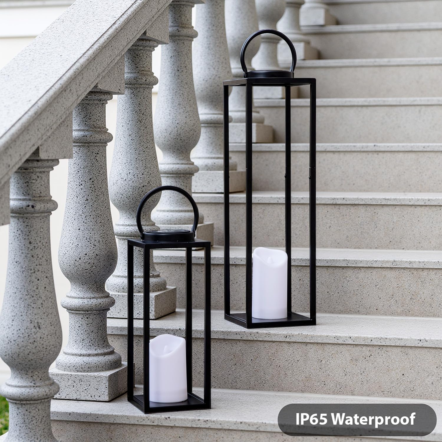 All Fortune farmhouse-style lantern duo enhancing porch decor.