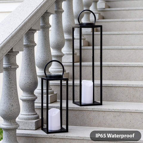 All Fortune farmhouse-style lantern duo enhancing porch decor.