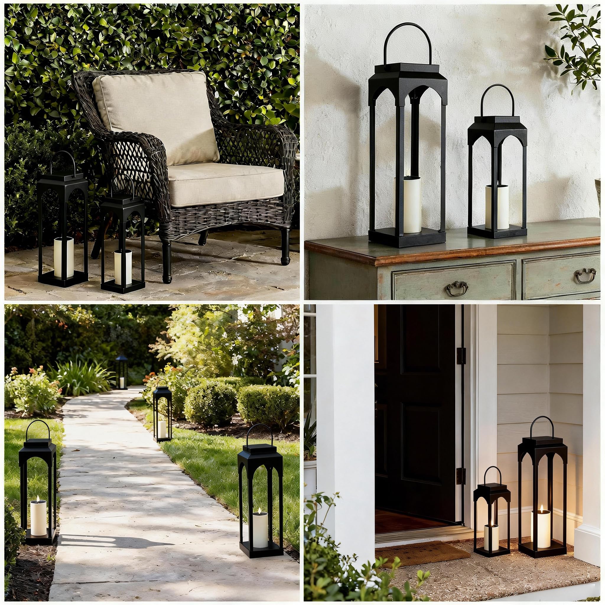 ALL FORTUNE lanterns light a garden path with candle-like flicker.