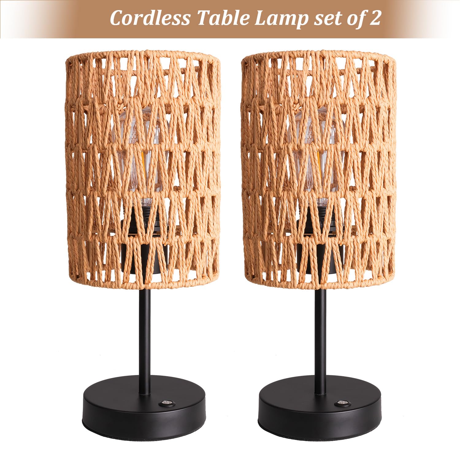 ALL FORTUNE rattan boho table lamp highlighting natural texture for indoor living room ambiance.