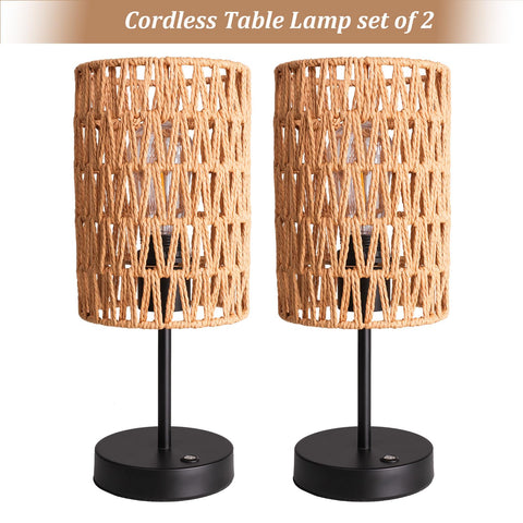 ALL FORTUNE rattan boho table lamp highlighting natural texture for indoor living room ambiance.