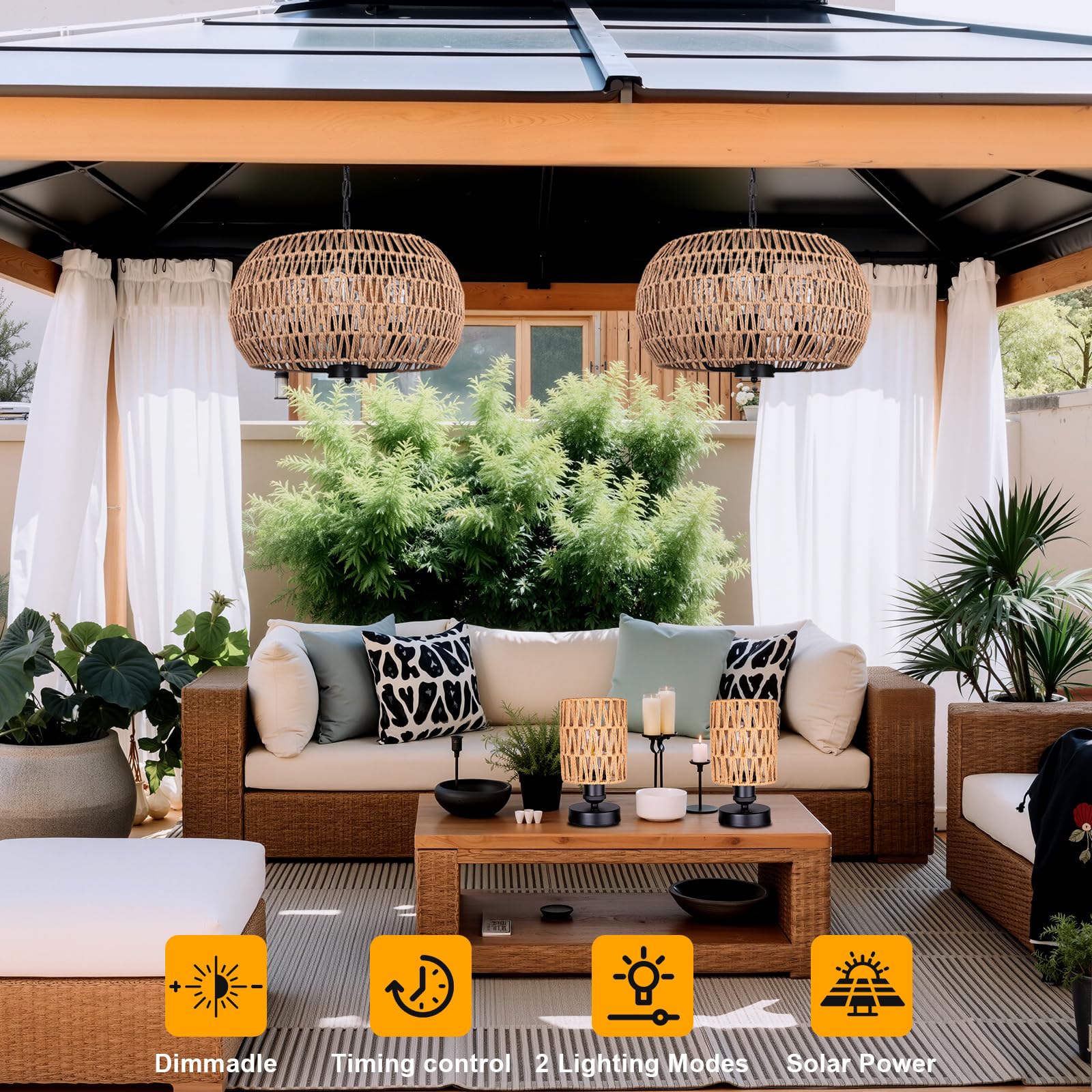 All Fortune solar chandelier for gazebo-dining setups creates soft patio ambiance