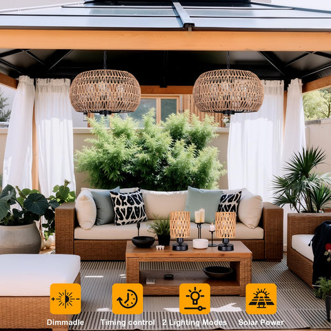 All Fortune solar chandelier for gazebo-dining setups creates soft patio ambiance