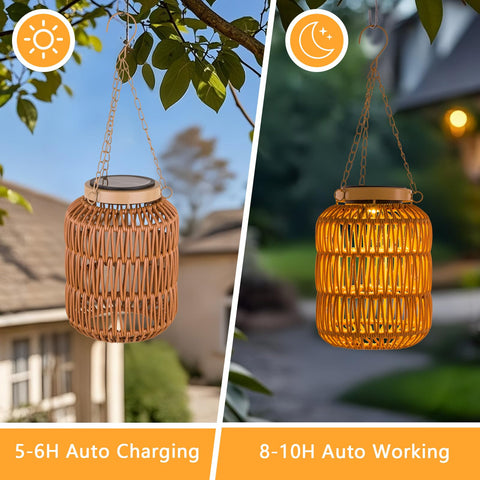 ALL FORTUNE boho rattan shade lantern glow over patio for cozy nights