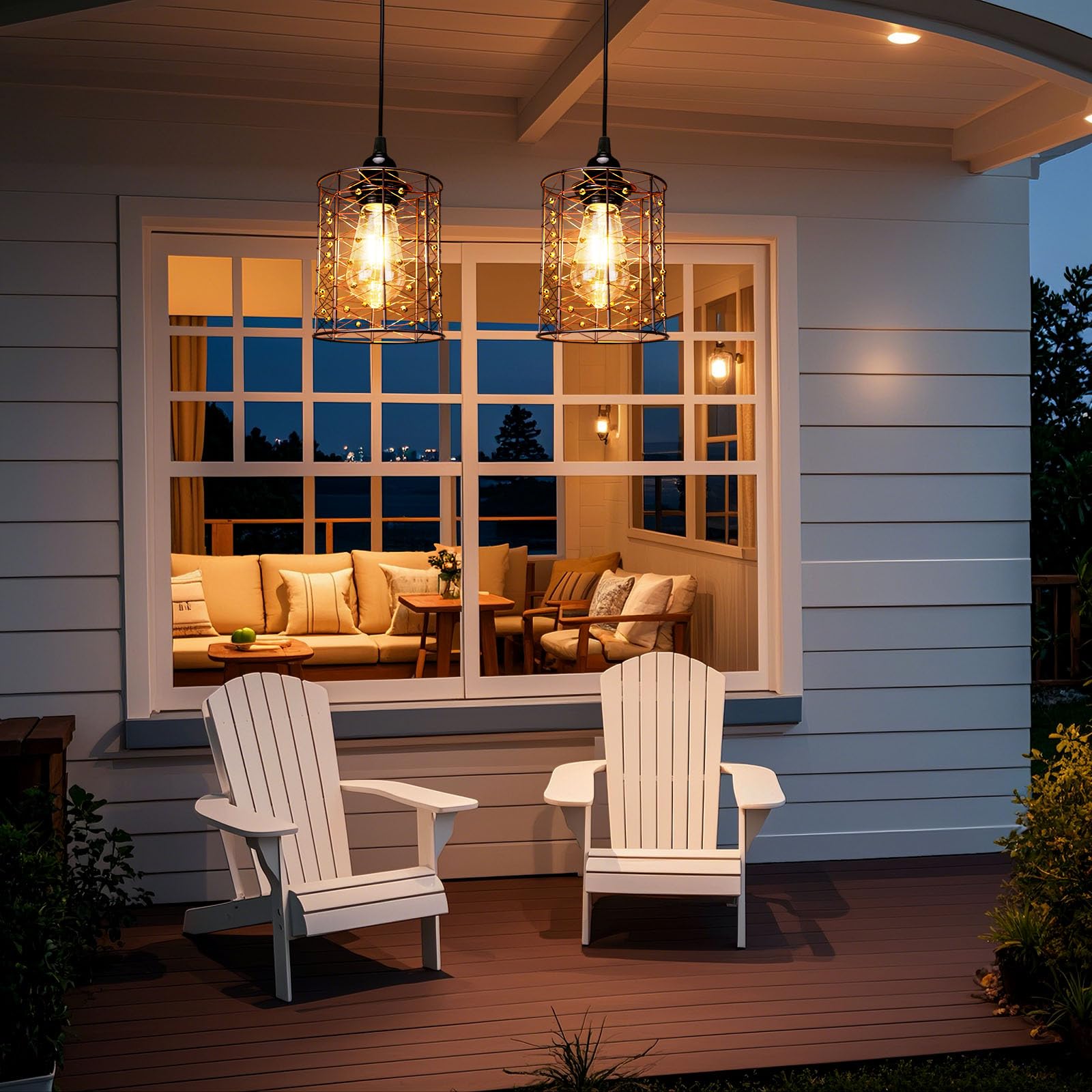 All Fortune weather-friendly pendant adds warm glow to outdoor dining areas