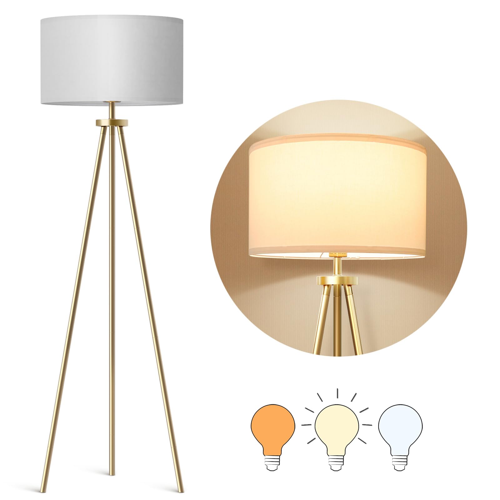 ALLDIO white drum shade atop tall tripod for soft reading light