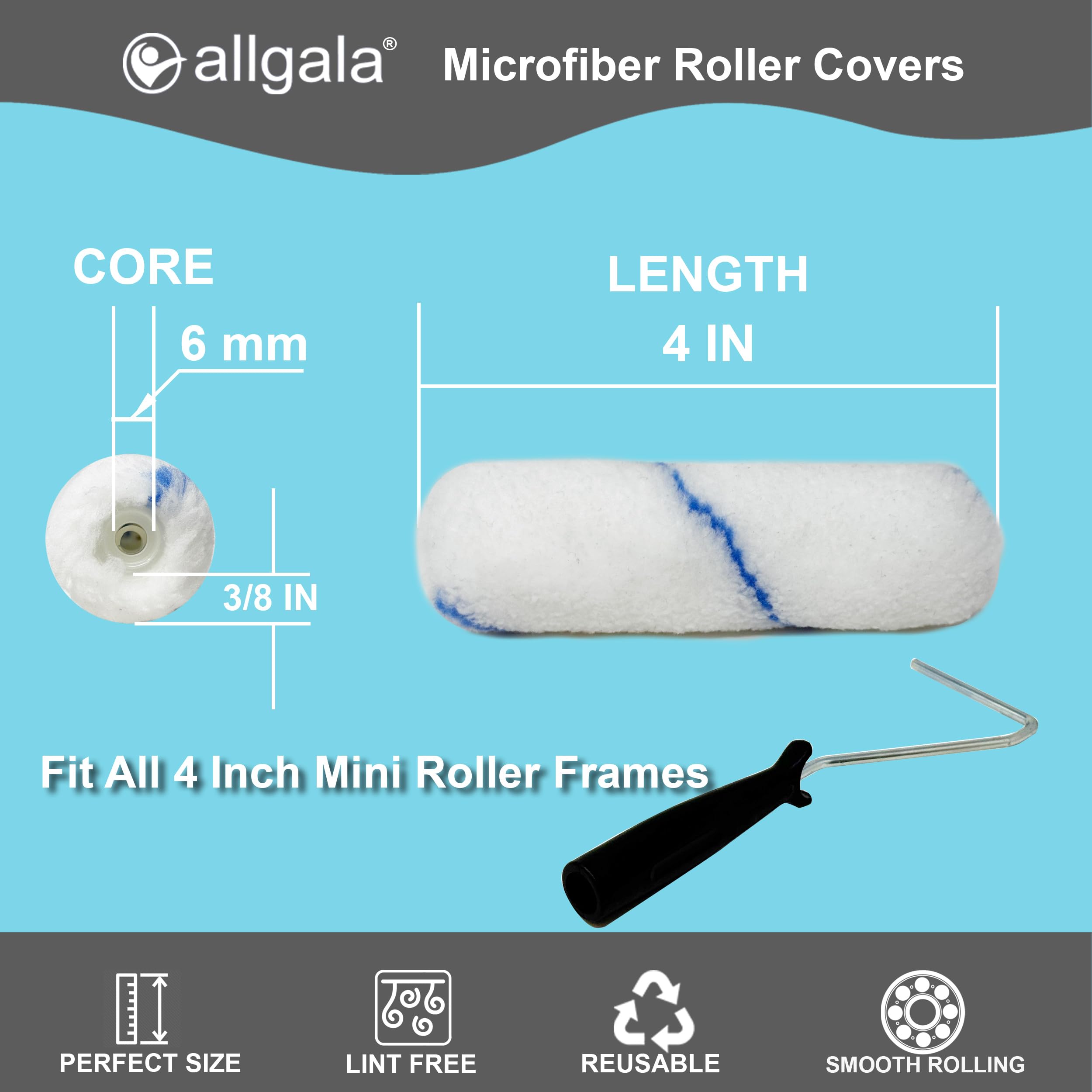 Allgala shedless microfiber roller detail showing lint-free performance for clean results.