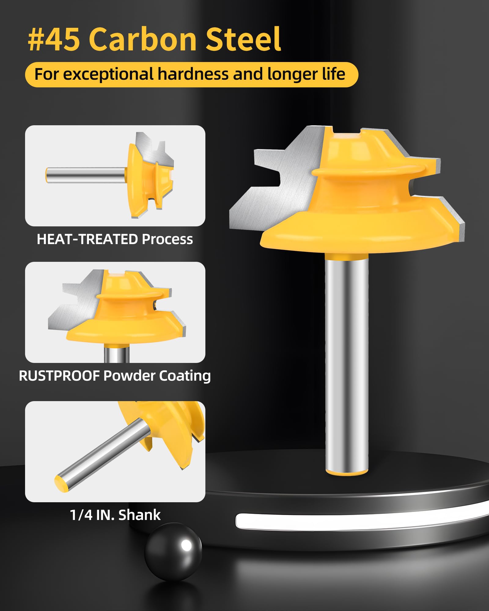 Allmake tungsten carbide blade close-up highlights long wear life.