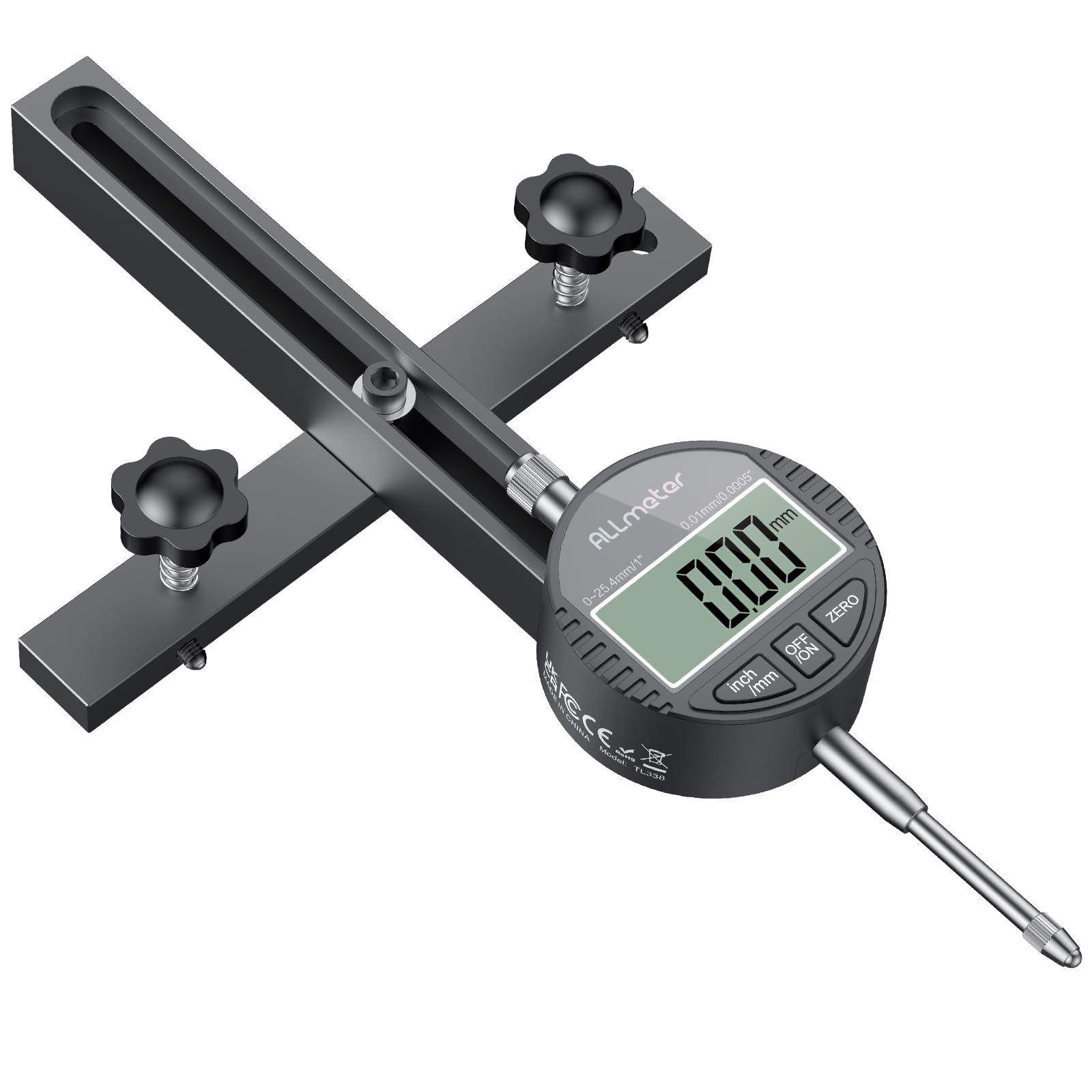 ALLmeter Digital Table Saw Gauge dial indicator in action for precise blade alignment in workshops