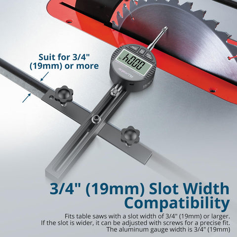 ALLmeter Digital Table Saw Gauge extends 7 inches to reach deep arbors and spaces