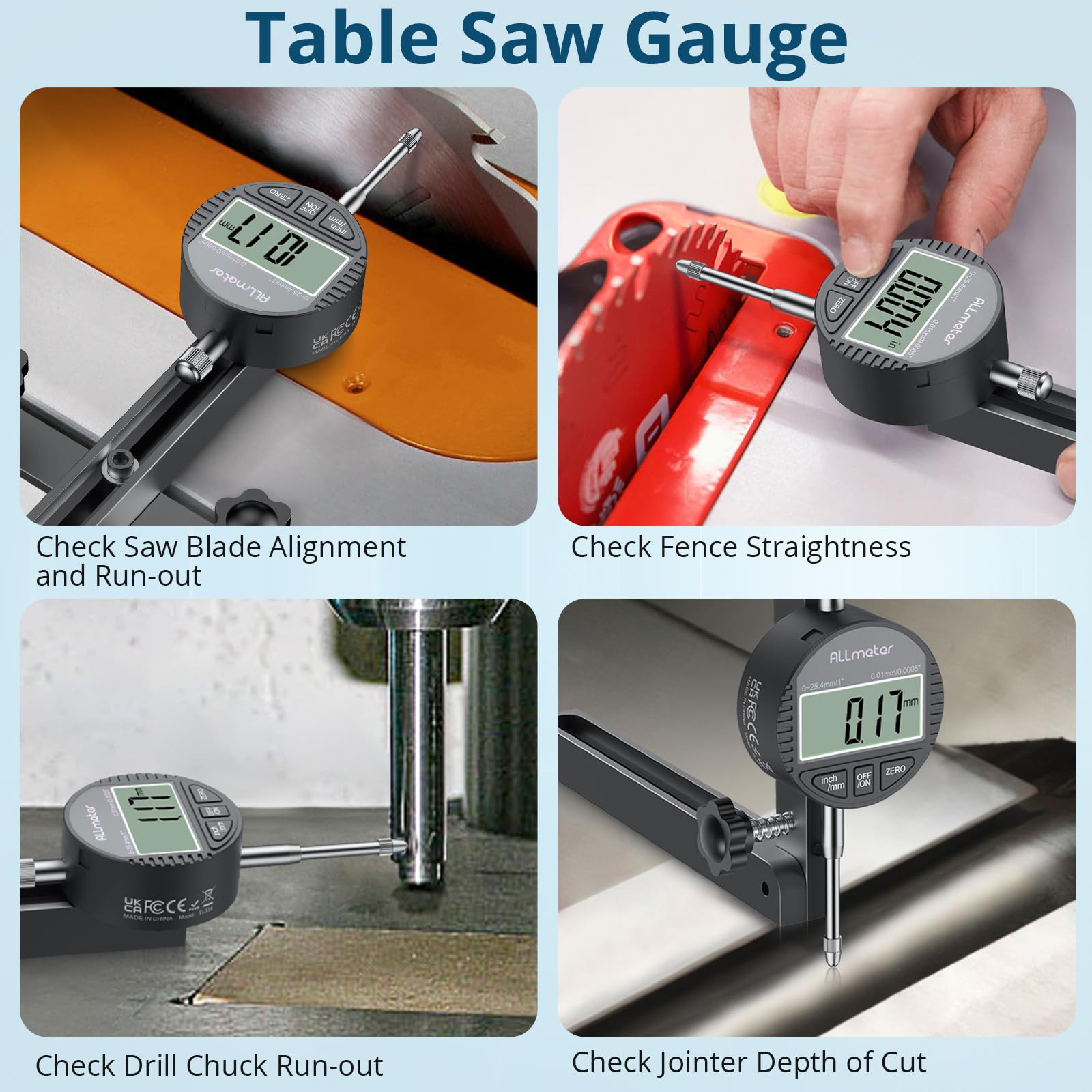 ALLmeter Digital Table Saw Gauge aids fence alignment for safer, cleaner cuts