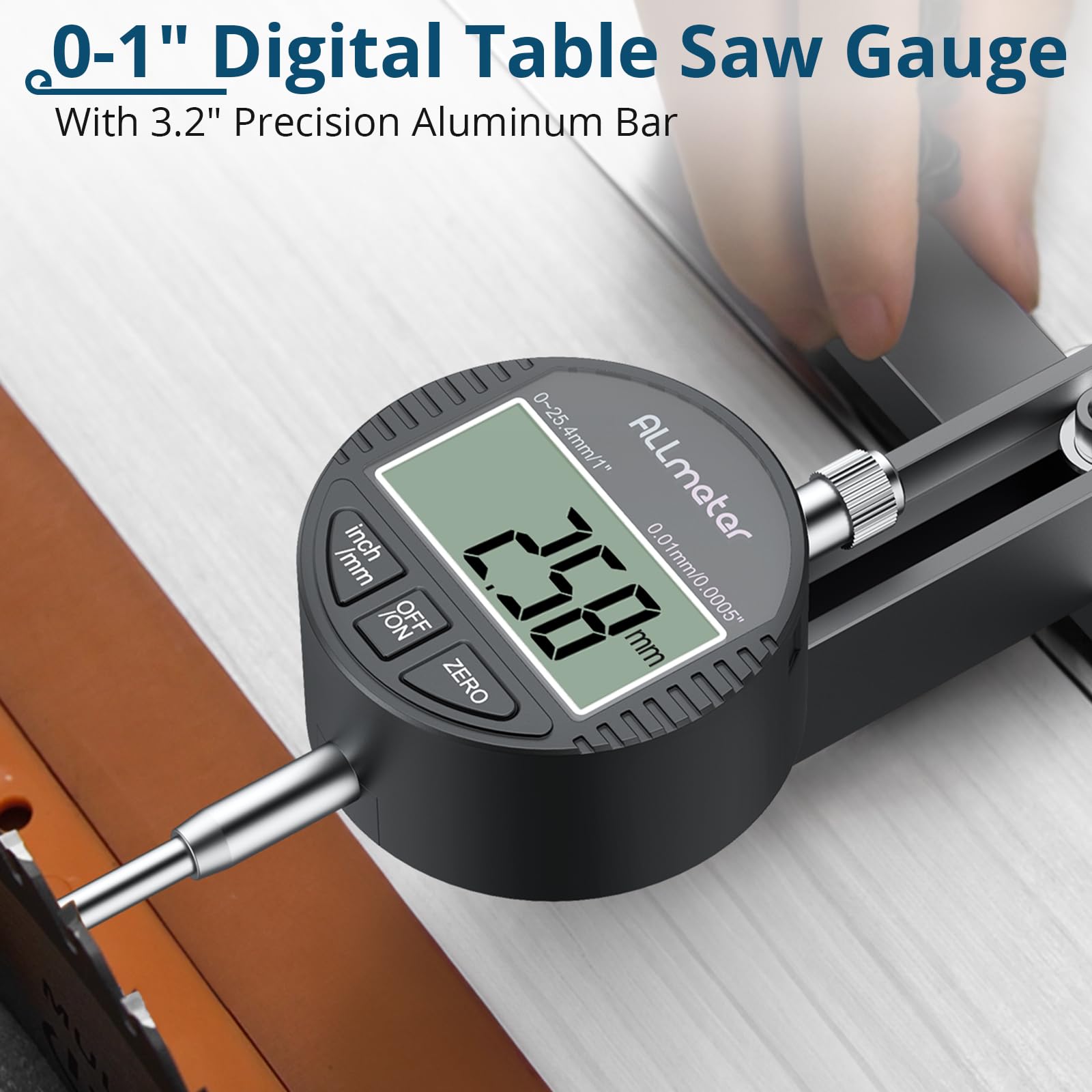 ALLmeter Digital Table Saw Gauge enables fast calibration in a busy shop
