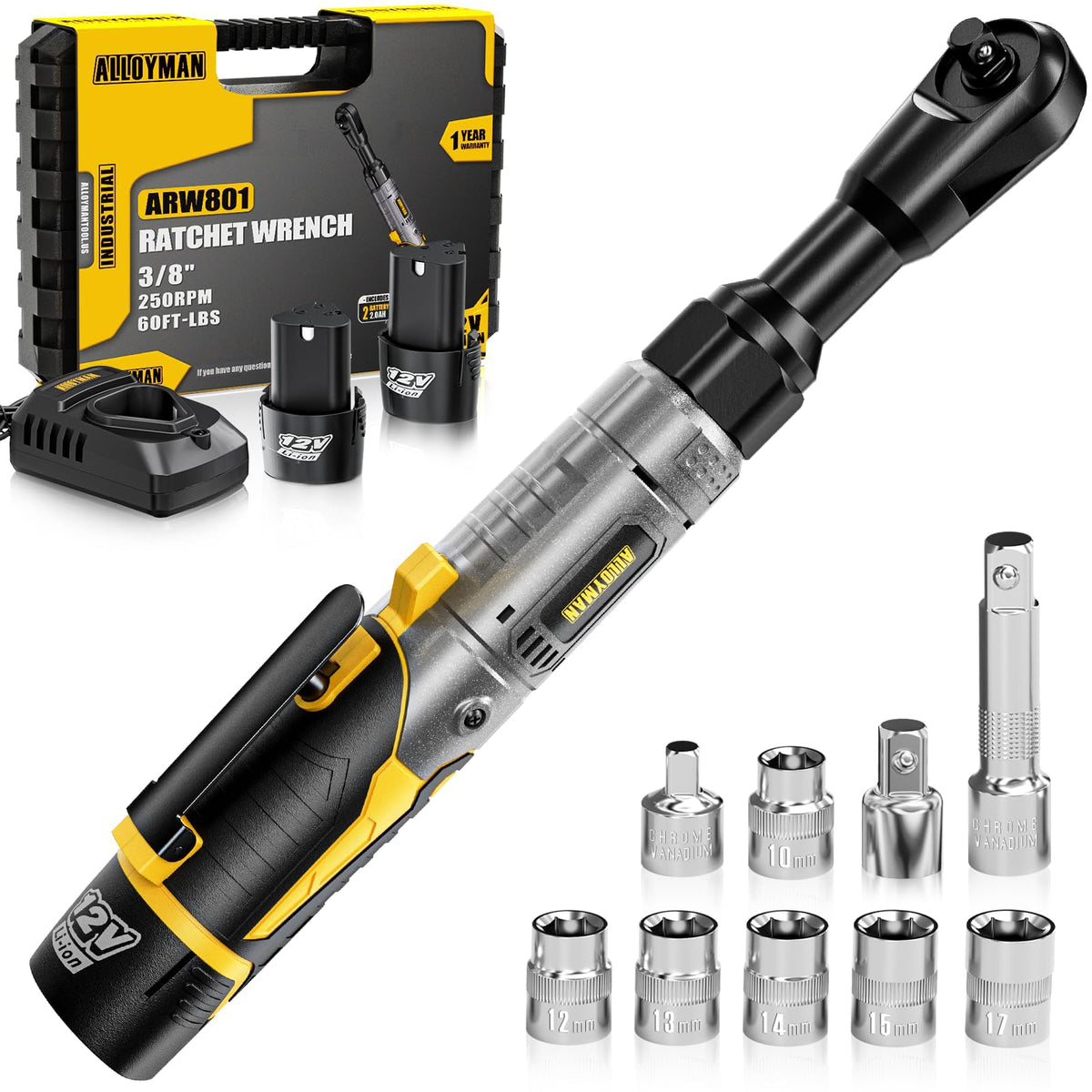 ALLOY POWER 3/8-inch cordless ratchet torque close-up for high-torque fastening.