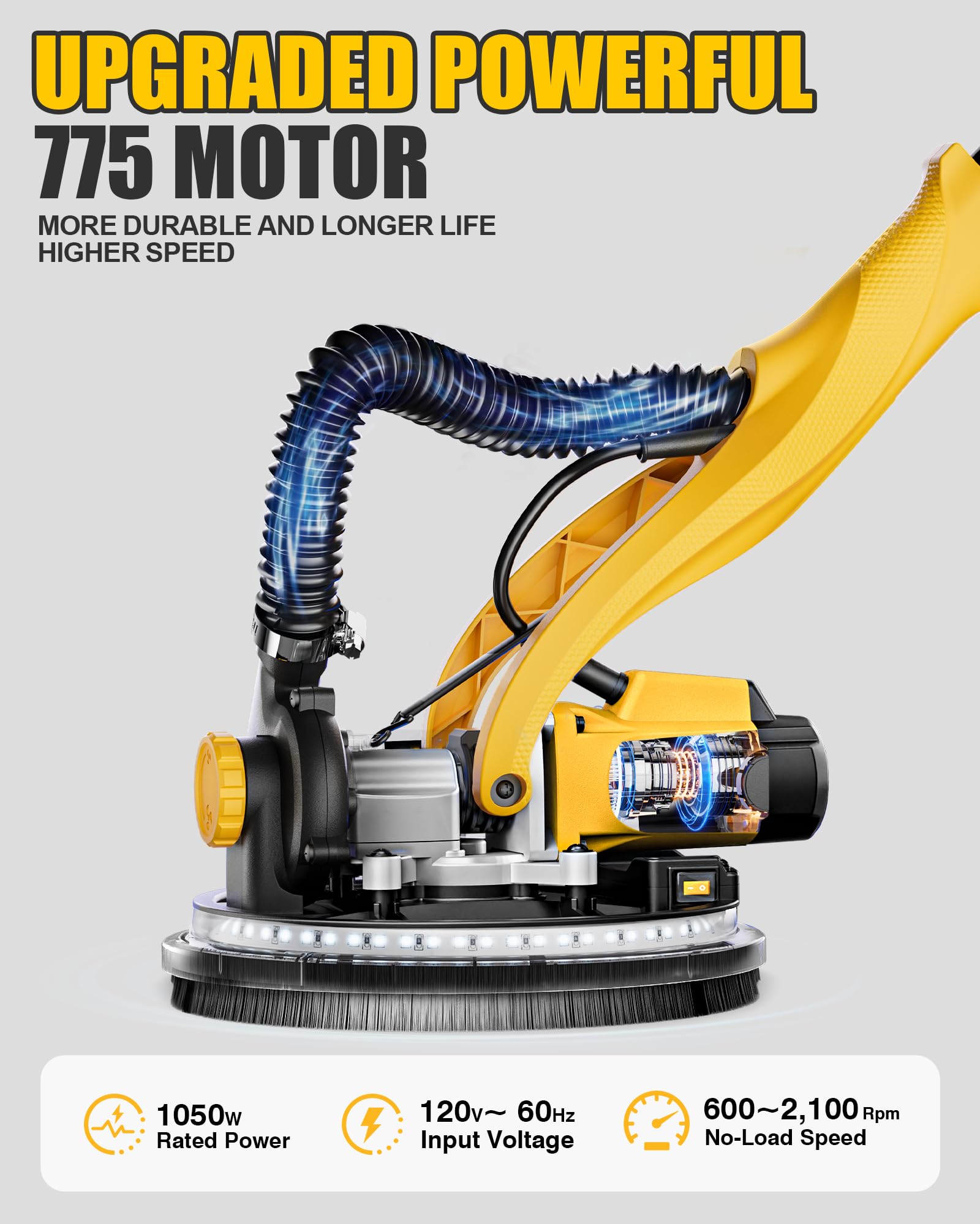 ALLOY POWER drywall sander with dust extraction system for cleaner work.