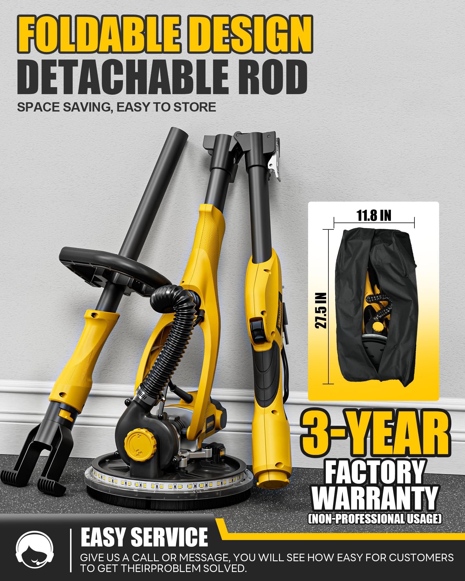 ALLOY POWER drywall sander extends reach with adjustable handle.