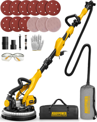 ALLOY POWER drywall sander in use on wall for smooth finish and debris removal.