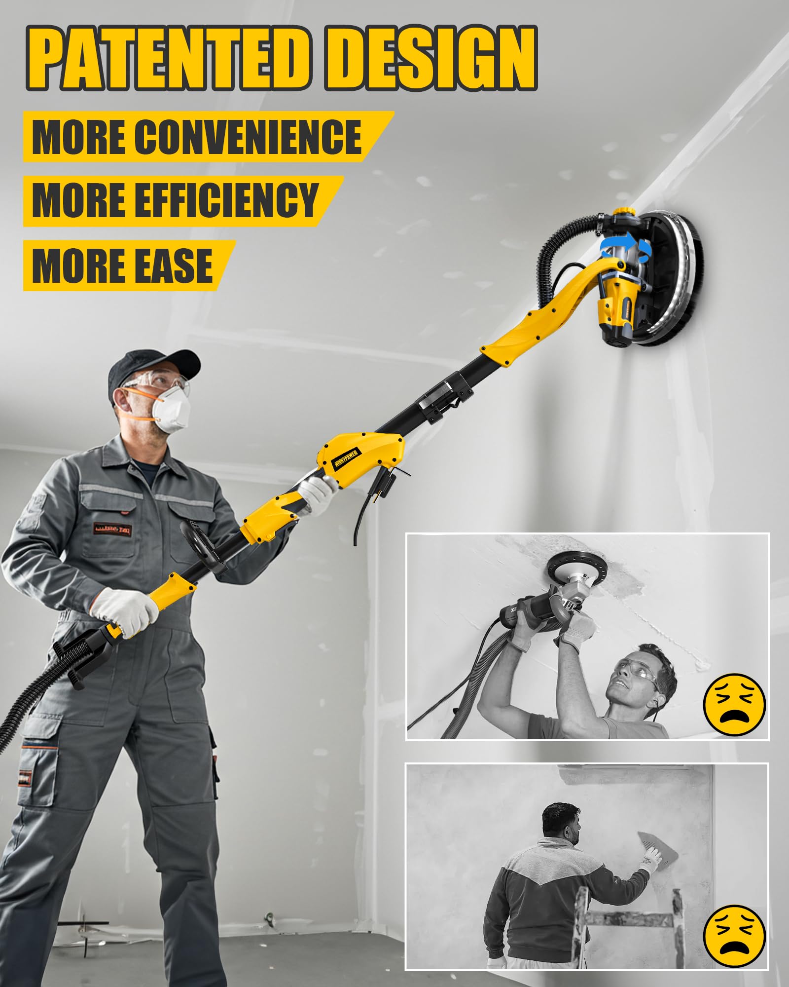 ALLOY POWER drywall sander vacuum hose connection enhances dust management.