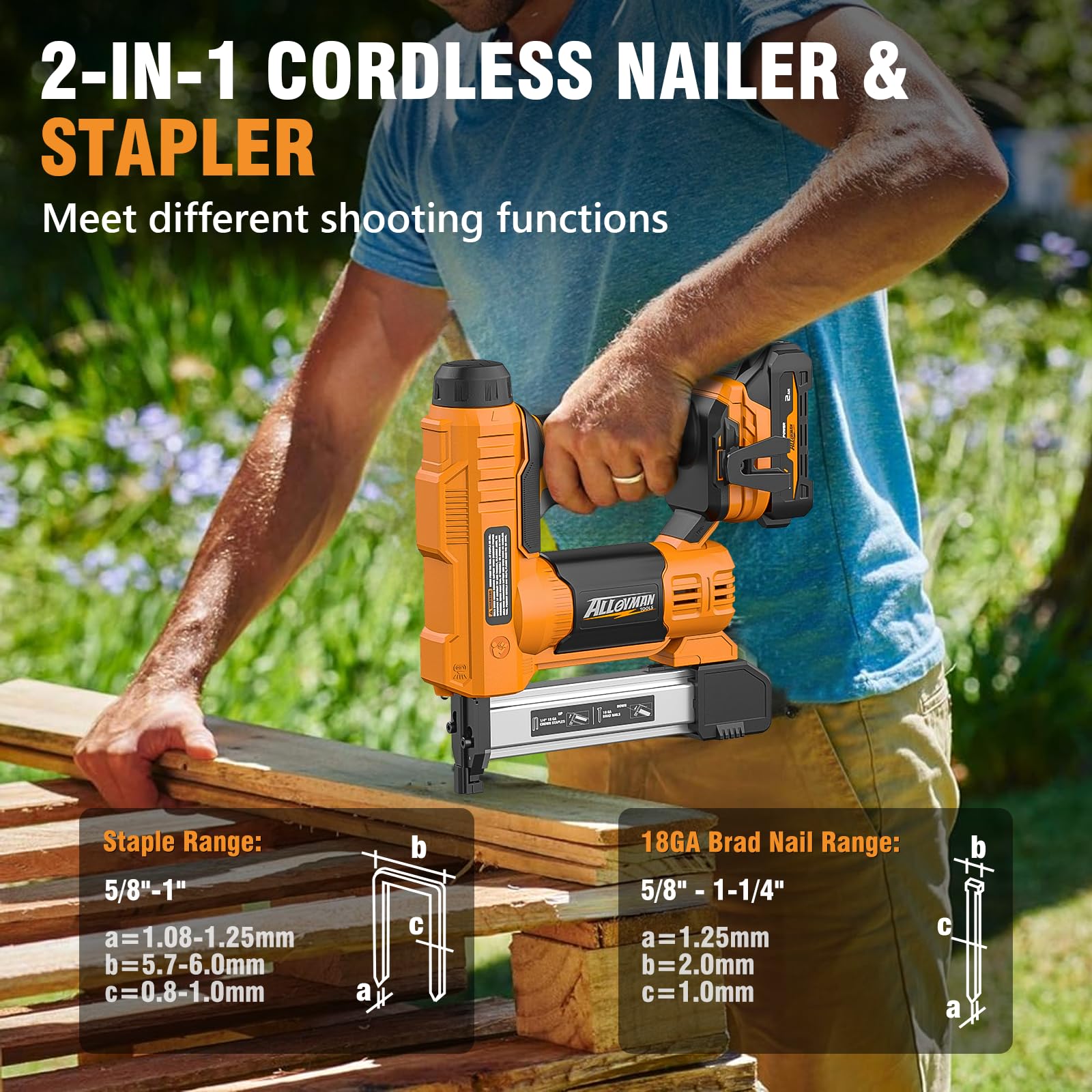Alloyman-2-in-1-nailer-stapler battery ready for versatile fastening tasks