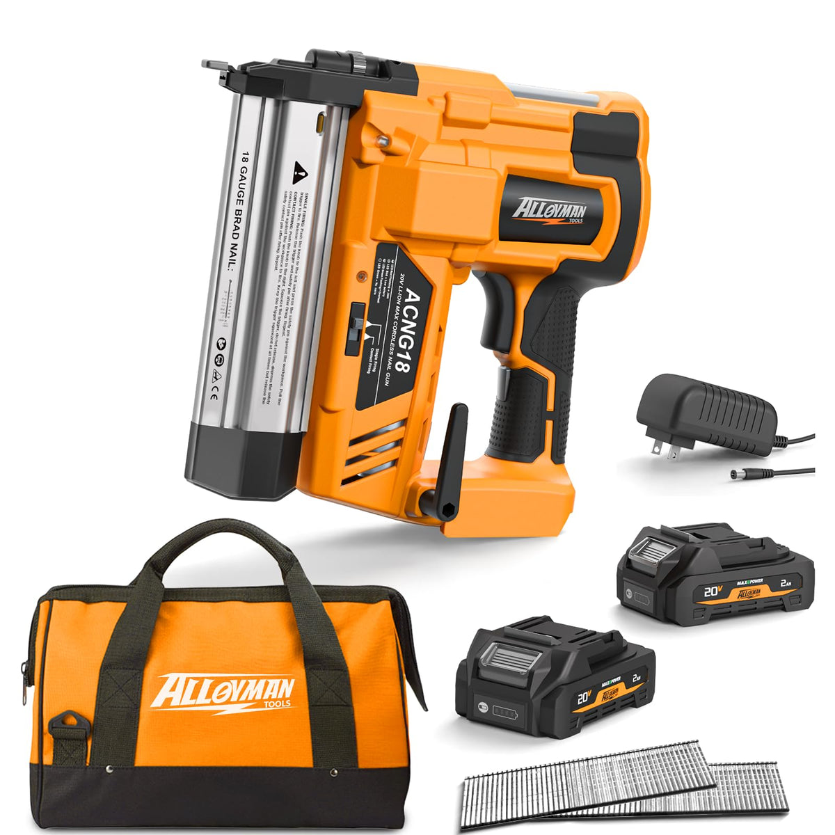 Alloyman 20V cordless brad nailer in action for upholstery projects.