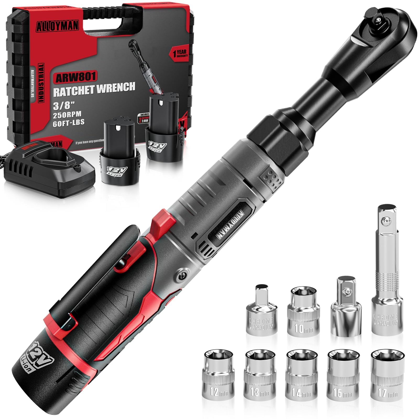 Alloyman 3/8-inch extended-head cordless ratchet for tight spaces