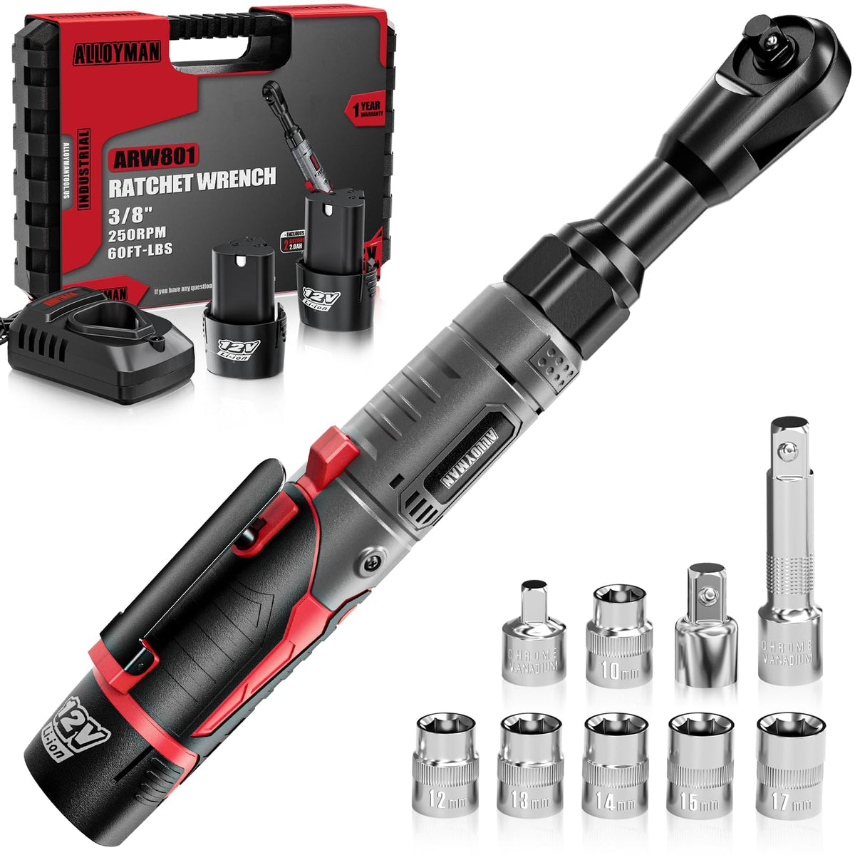 Alloyman 3/8-inch extended-head cordless ratchet for tight spaces