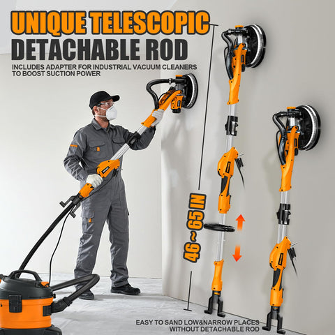 Alloyman 90-degree swiveling head allows flush sanding on walls.