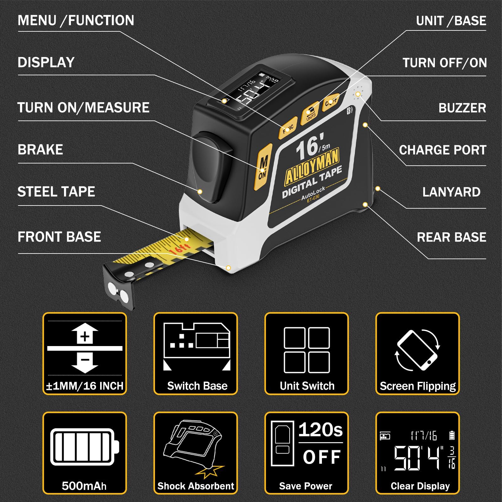 Auto lock enables one-handed use with the Alloyman digital tape measure