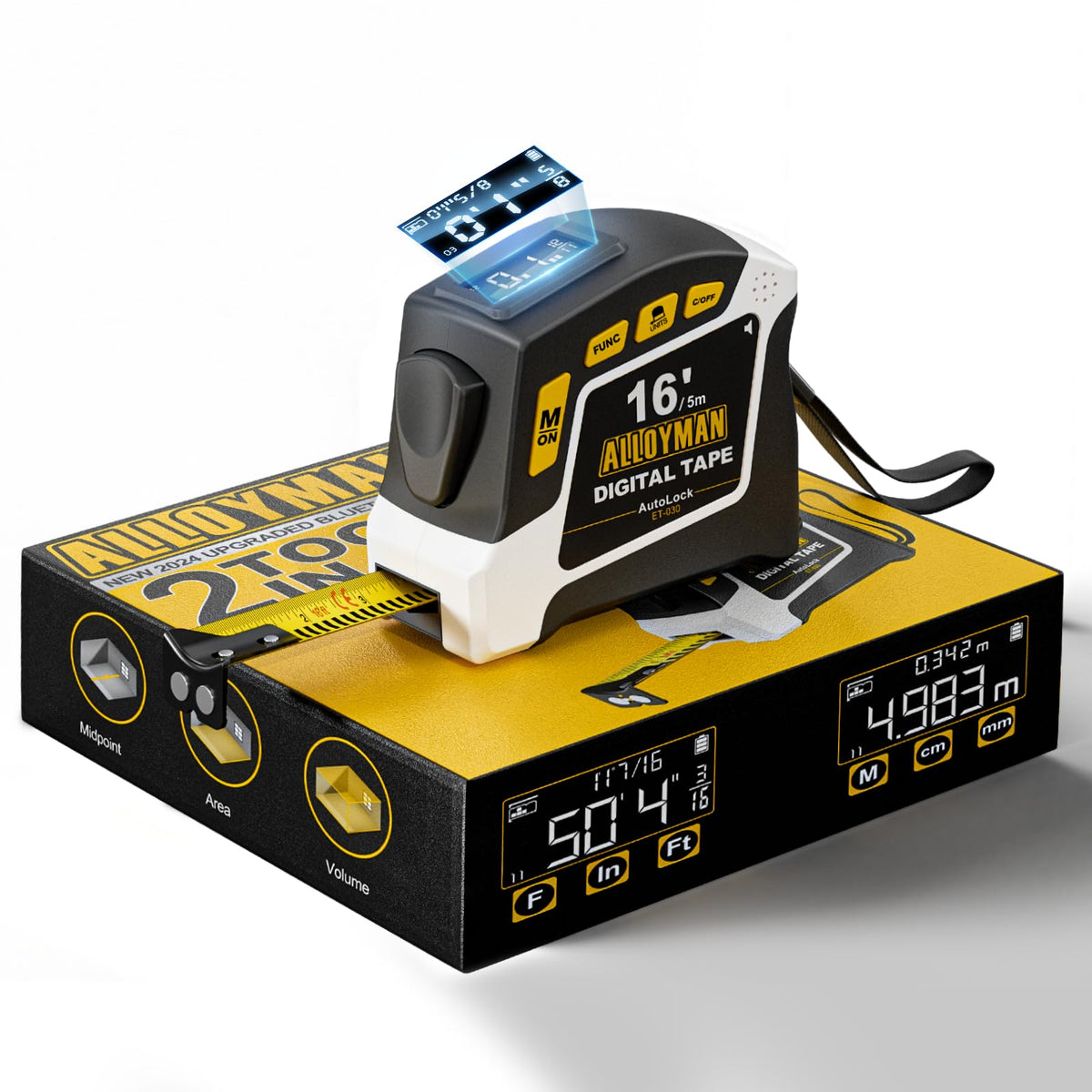 Alloyman digital tape measure with clear display for quick readings
