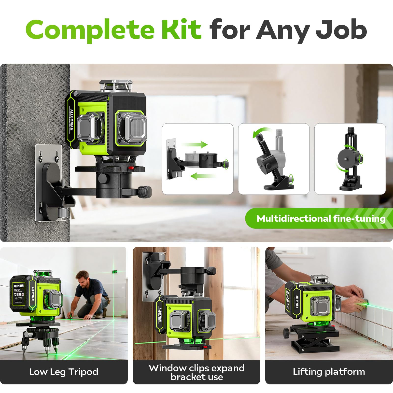 Alloyman Laser Level elevating platform adds stability.