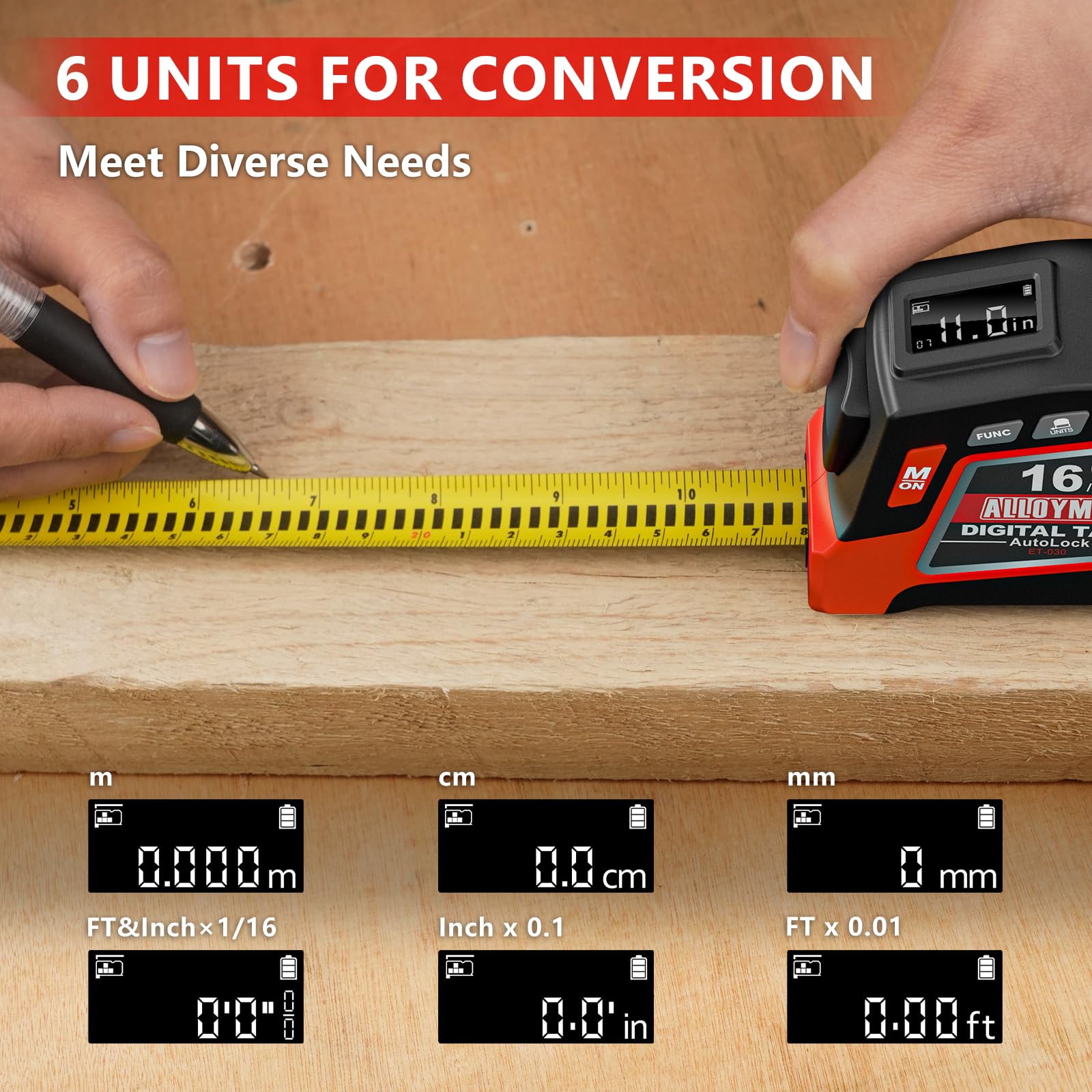 Alloyman digital tape measure stores 50 records for quick reference.